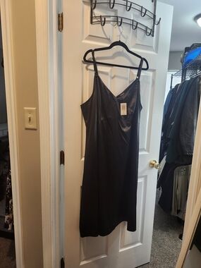 Torrid Black Satin Slip Midi Dress with V-Neck, NWT 3X